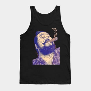 Puff Sumo 2: Smoking a Fat Robusto Cigar on a dark (Knocked Out) background Tank Top